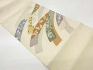 紗 変わり地紙に花々・蝶・古典柄模様織出し袋帯